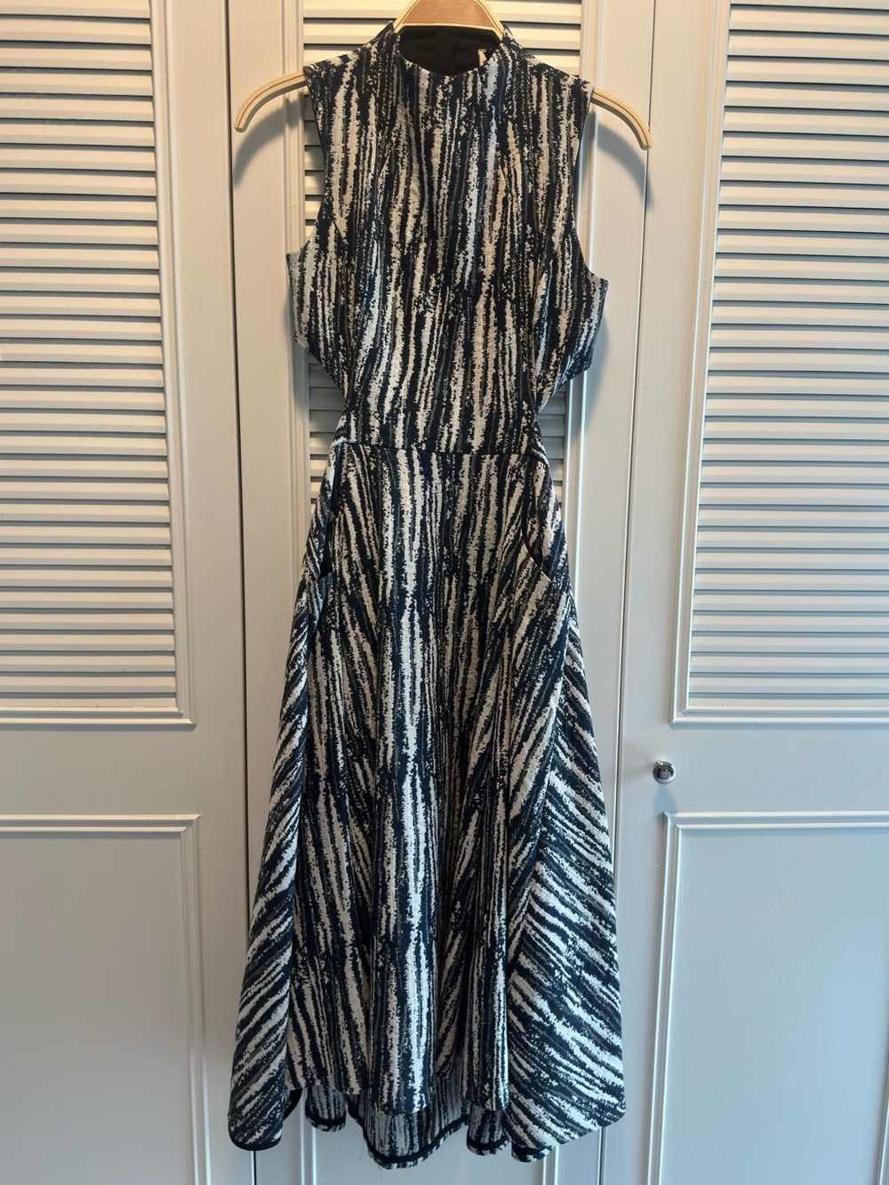 Topshop Sleeveless Glitter Navy, Silver, & Cream Striped Maxi Dress | US 4